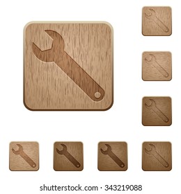 Set of carved wooden wrench buttons. 8 variations included. Arranged layer structure.