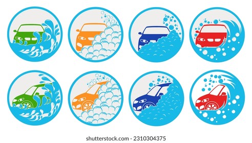 Setzen Sie das Carwash-Logo mit dem Symbol für Seifenblasen rein. Vektorgrafik