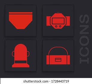 Set Case oder Box Container für Schuster, Schwimmen, Tauchuhr und Buoy Icon. Vector