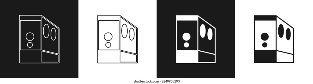 Set Case of computer icon isolated on black and white background. Computer server. Workstation.  Vector
