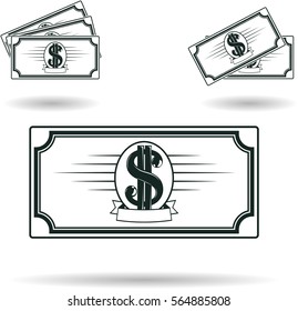 Set of Cash Icons in flat style isolated on white background, monochrome money symbol, vector 