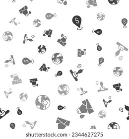 Set Cash location, Location with mountain, and monument and Magnifying glass globe on seamless pattern. Vector
