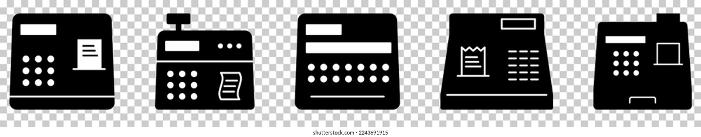 Juego de iconos de registro de efectivo. Ilustración del vector aislada en fondo transparente
