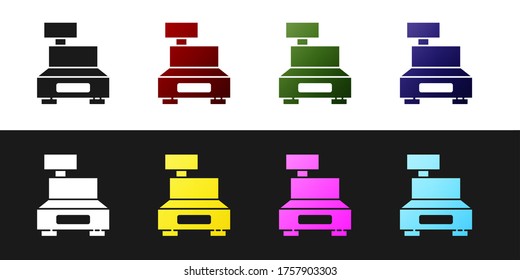 Set Cash register machine with a check icon isolated on black and white background. Cashier sign. Cashbox symbol. Vector Illustration