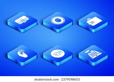 Set Cash register machine, Credit card with lock, Clock 24 hours, Hand holding coin money, Coin and Wallet paper cash icon. Vector