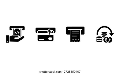 Conjunto de levantamento de dinheiro e métodos de pagamento ícones, finanças, dinheiro, transação de compra, métodos de pagamento conceito vetor ilustração