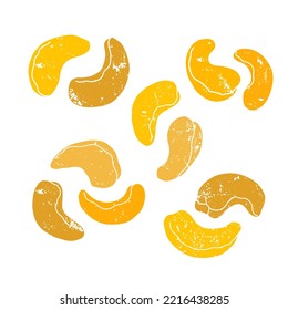 Set of cashew nuts on white background. Hand drawn vector illustration.