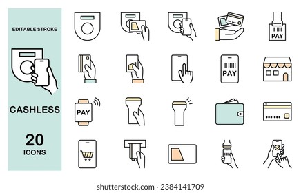 Set of cashless icons, editable stroke