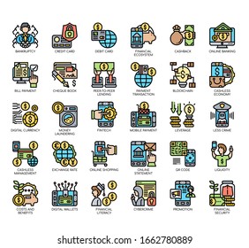 Set of cashless society thin line and pixel perfect icons for any web and app project. 