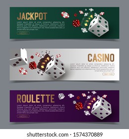 Set of Casino banners with casino chips and cards. Poker club texas holdem. Vector illustration