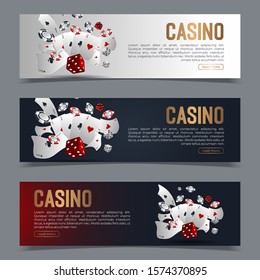 Set of Casino banners with casino chips and cards. Poker club texas holdem. Vector illustration