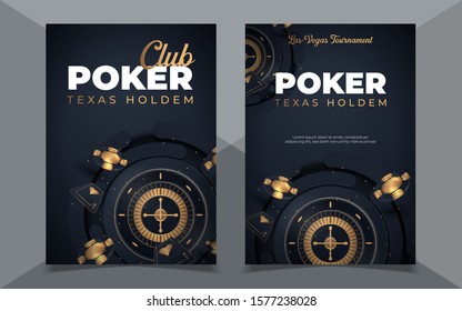 Set of Casino banners with casino chips and cards. Poker club texas holdem. Vector illustration