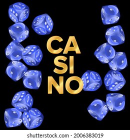 Set of casino banners. Dice rain. Template for advertising parties, events in Vegas. Vector illustration