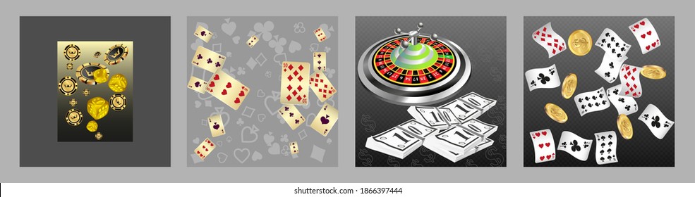 Set of casino banners. Template for advertising parties, events in Vegas. Vector illustration