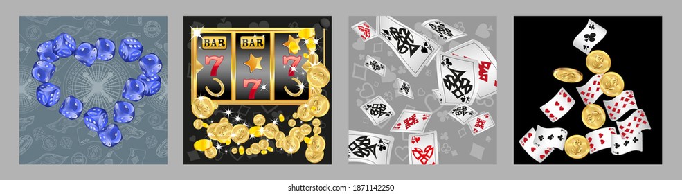 Set of casino banners. Template for advertising parties, events in Vegas. Vector illustration