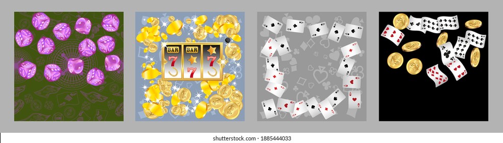 Set of casino banners. Template for advertising parties, events in Vegas. The concept of winning or gambling. Vector illustration