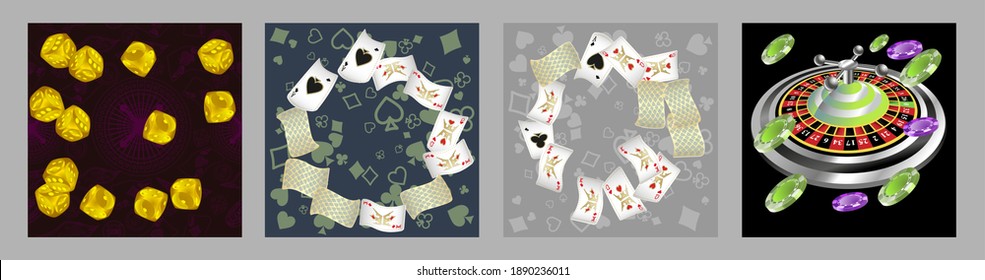 Set of casino banners. Template for advertising parties, events in Vegas. The concept of winning or gambling. Vector illustration