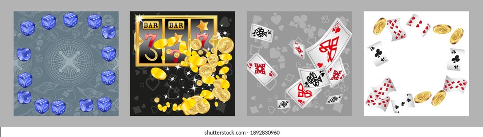 Set of casino banners. Template for advertising parties, events in Vegas. The concept of winning or gambling. Vector illustration