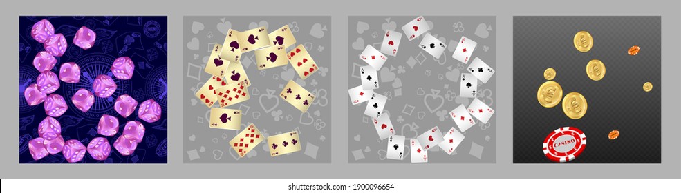 Set of casino banners. Template for advertising parties, events in Vegas. The concept of winning or gambling. Vector illustration