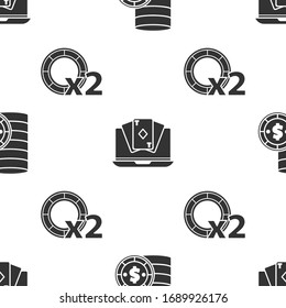 Set Casino chip with dollar, Online poker table game and Casino chips on seamless pattern. Vector