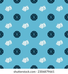 Set Casino chip with dollar symbol and Game dice on seamless pattern. Vector