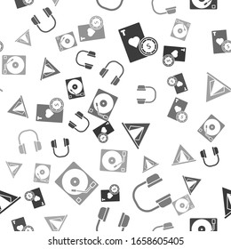 Set Casino chip and playing cards, Headphones, Tourist tent and Vinyl player with a vinyl disk on seamless pattern. Vector