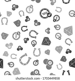 Set Casino chips, Billiard pool snooker 8 ball, Diamond and Horseshoe on seamless pattern. Vector