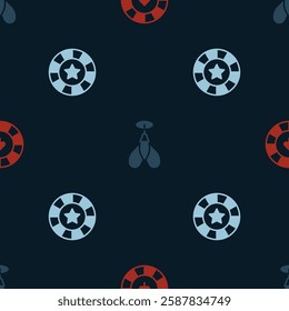 Set Casino chips, Dart arrow and  on seamless pattern. Vector