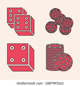 Set Casino chips, Game dice, Casino chips and Game dice icon. Vector