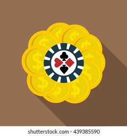Set of casino chips icon, flat style