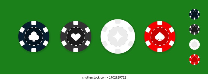 Set of casino chips icons. Poker game. Casino coins chip in green background. Vector EPS 10