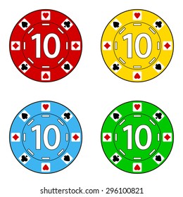 Set of Casino chips isolated on white background.  Vector illustration.