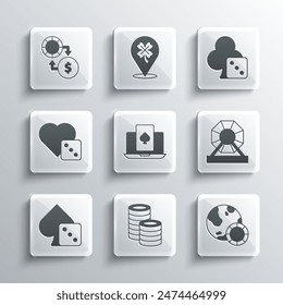 Set Casino chips, Lottery machine, Online poker table game, Game dice, exchange on money and  icon. Vector