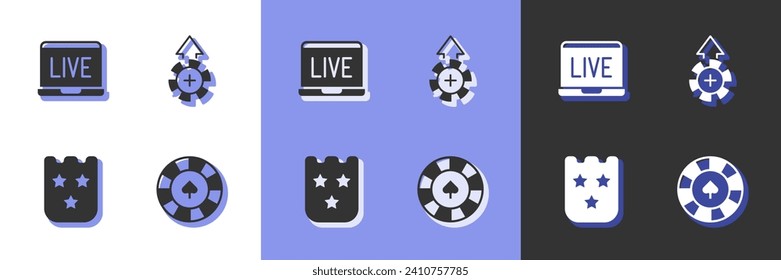 Set Casino chips, Online poker table game, Lottery ticket and  icon. Vector