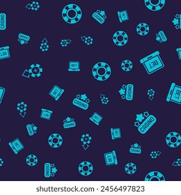 Set Casino chips, Online sports betting,  and signboard on seamless pattern. Vector