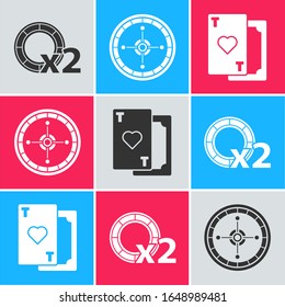 Set Casino chips, Casino roulette wheel and Playing card with heart icon. Vector