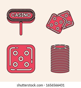 Set Casino chips, Casino signboard, Game dice and Game dice icon. Vector