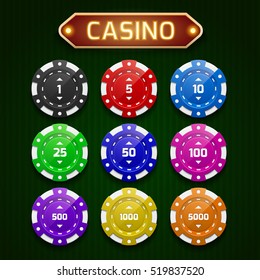 A set of casino chips. Vector illustration of game elements