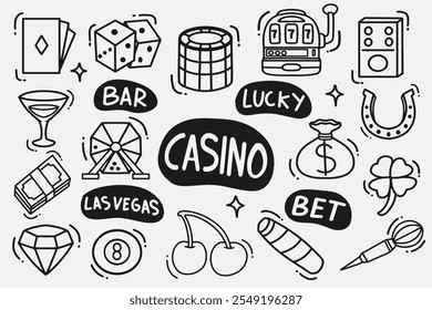 conjunto de doodles de casino bom para fundo, papel de parede, design de elemento, ícone, etc