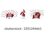 Set of casino elements isolated on white background. Red slot machine with jackpot, Casino Roulette wheel, poker chips and playing cards
