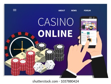 Set of Casino flat design icons. Flat design banner jackpot pockie dice roulette games flat illustration