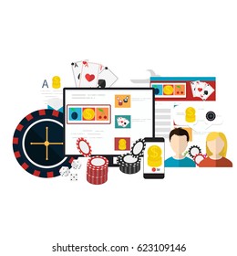 Set of Casino flat design icons. Flat design banner jackpot pockie dice roulette games flat illustration