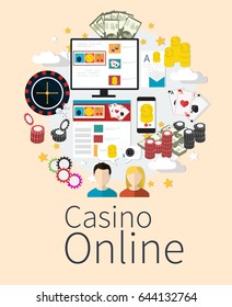 Set of Casino flat design icons. Flat design banner jackpot pockie dice roulette games flat illustration