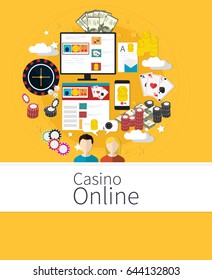 Set of Casino flat design icons. Flat design banner jackpot pockie dice roulette games flat illustration