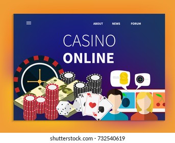 Set of Casino flat design icons. Flat design banner jackpot pockie dice roulette games flat illustration