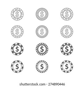 Set of casino gambling chips. Vector Illustration isolated on white background.