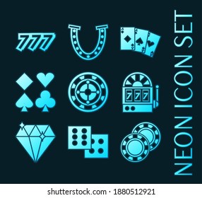Set of Casino glowing neon style icons