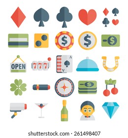 Set of casino icons in flat design
