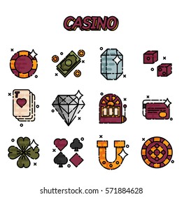 Set of casino icons in flat design. Vector illustration, EPS 10