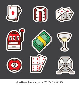 set of casino icons good for sticker, pattern t shirt, pins design and education